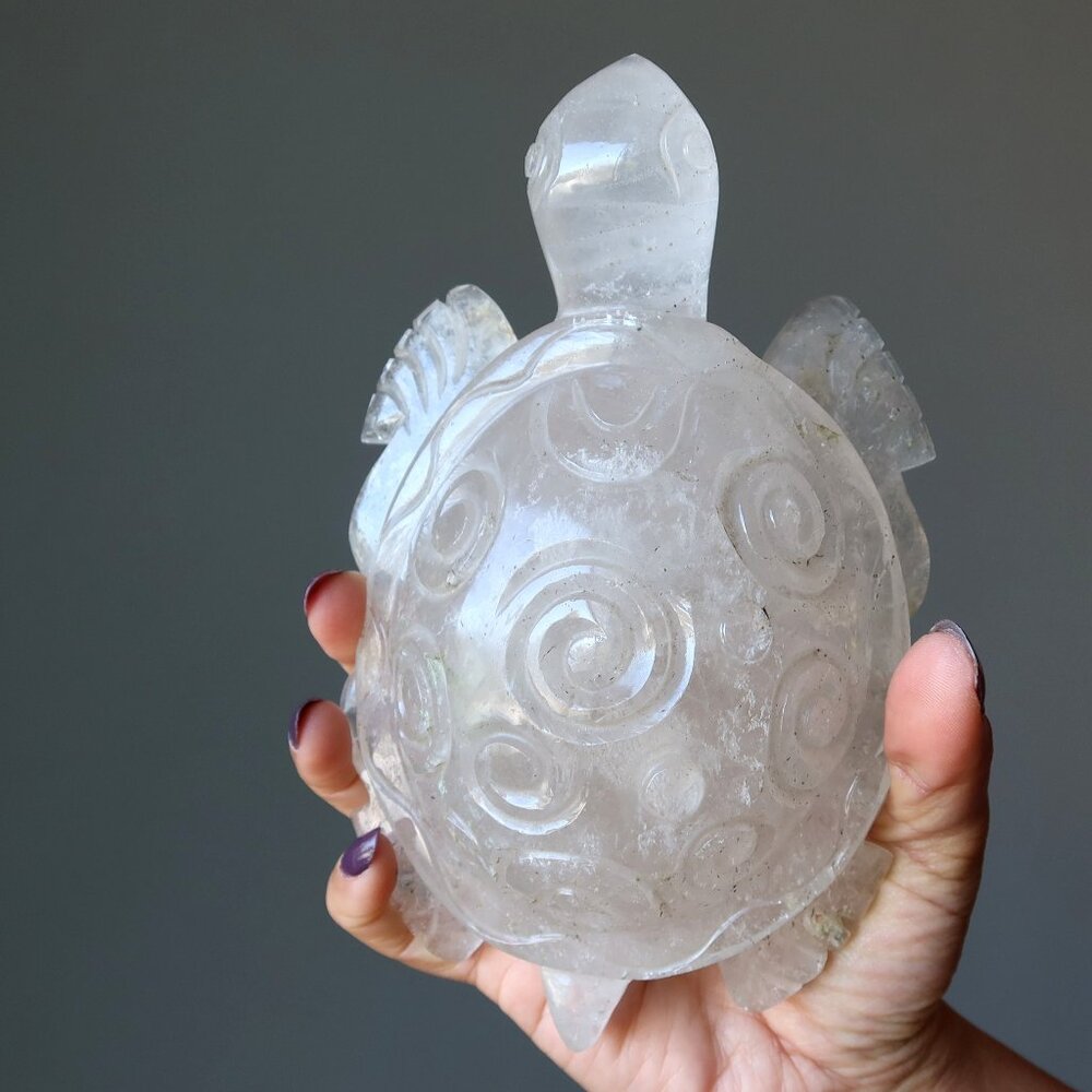 Clear Quartz Turtle Crystal Figurine 7.3"
